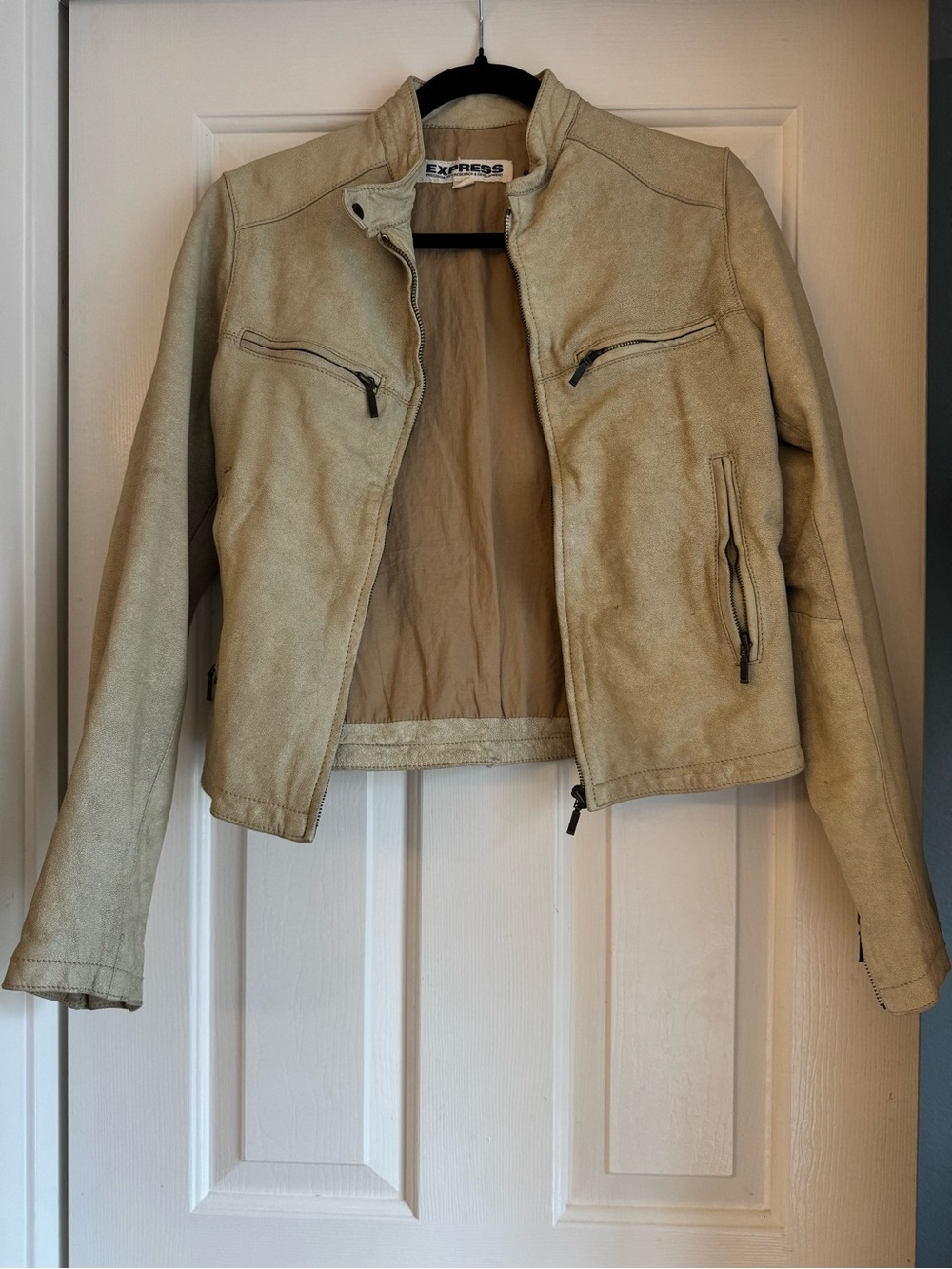 Express Vintage Leather Moto Biker Jacket